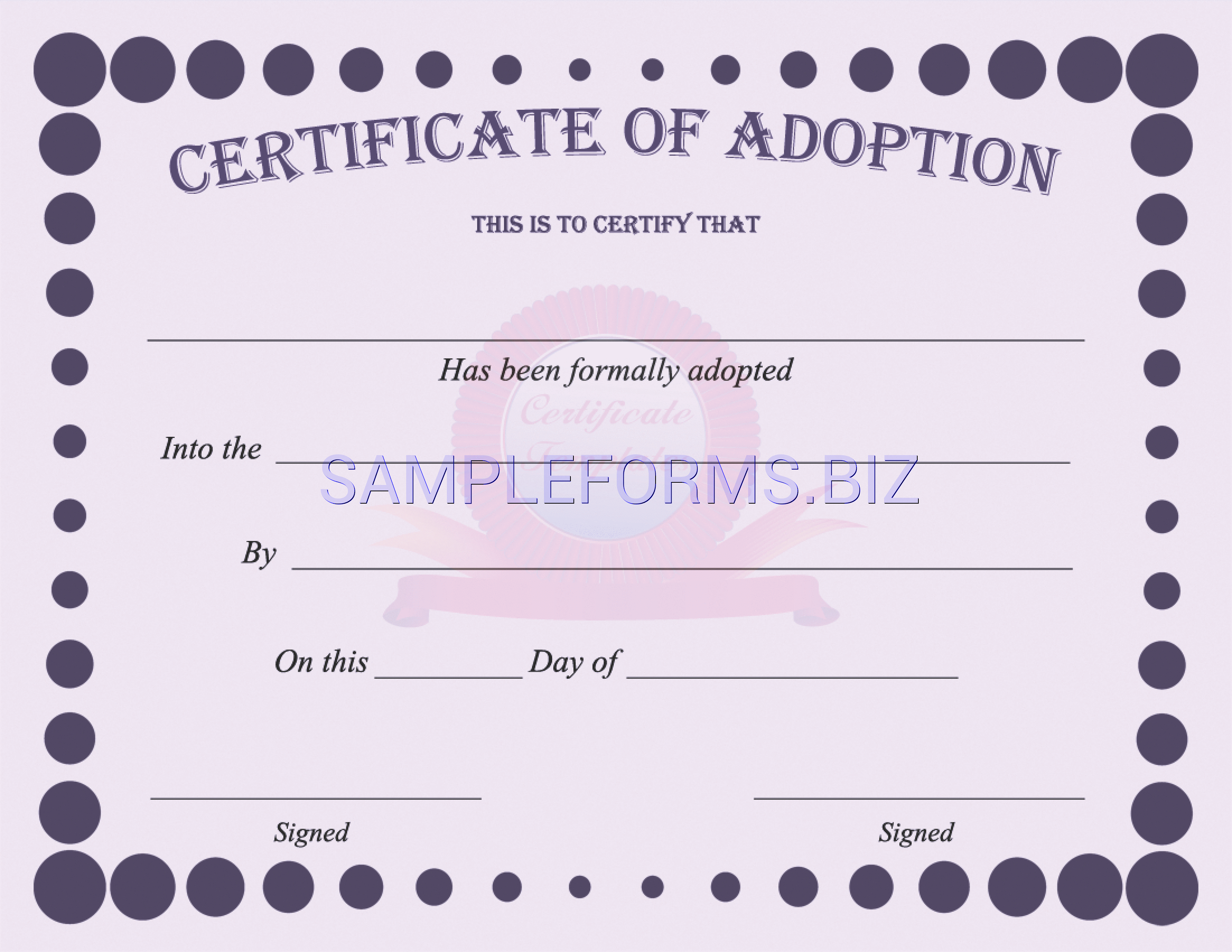 Preview free downloadable Adoption Certificate in PDF (page 1)