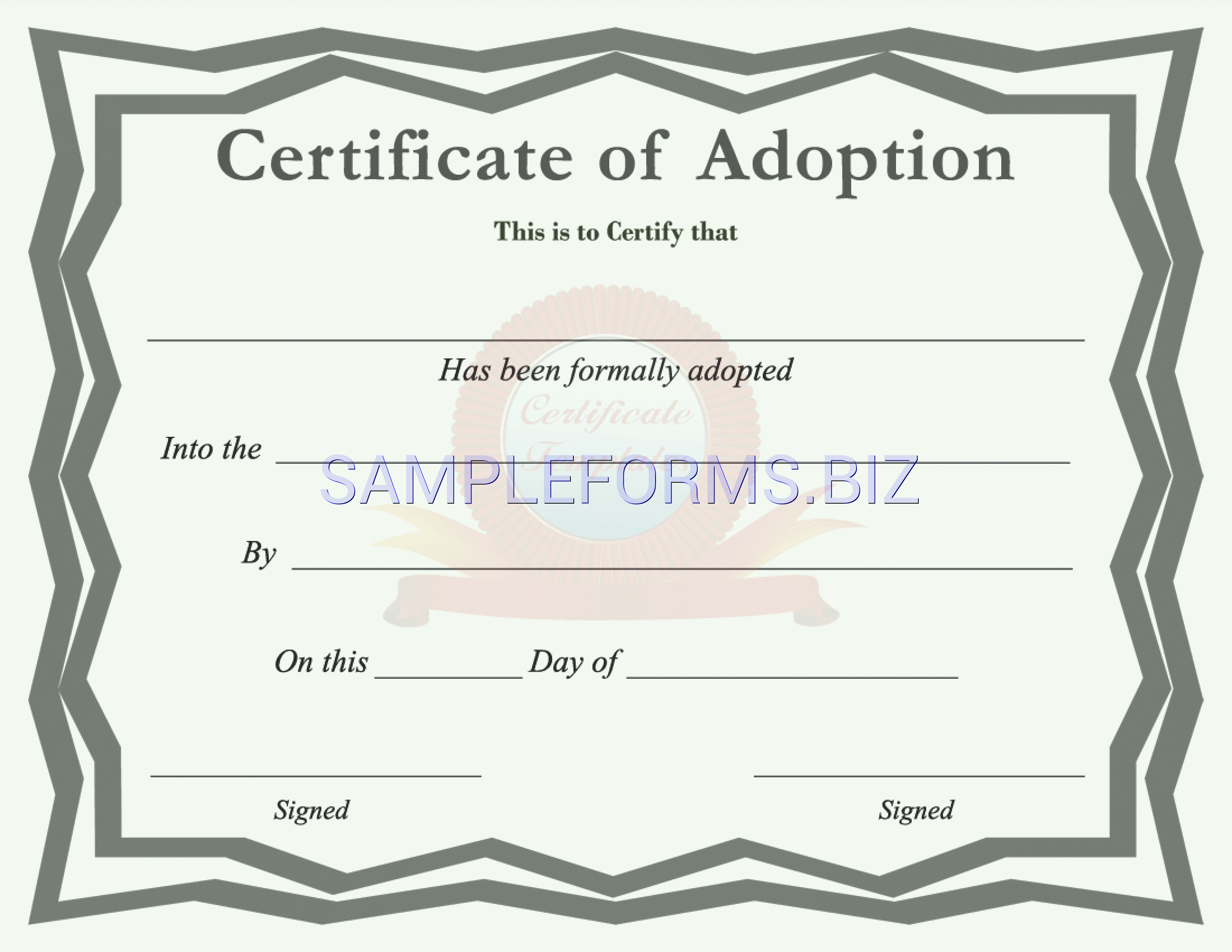 Preview free downloadable Certificate of Adoption in PDF (page 1)